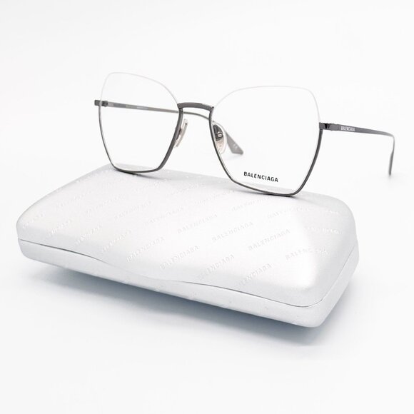 NEW BALENCIAGA EYEGLASSES BB0142O 001 GEOMETRIC SILVER WOMEN EYEWEAR BALENCIAGA - Picture 1 of 9